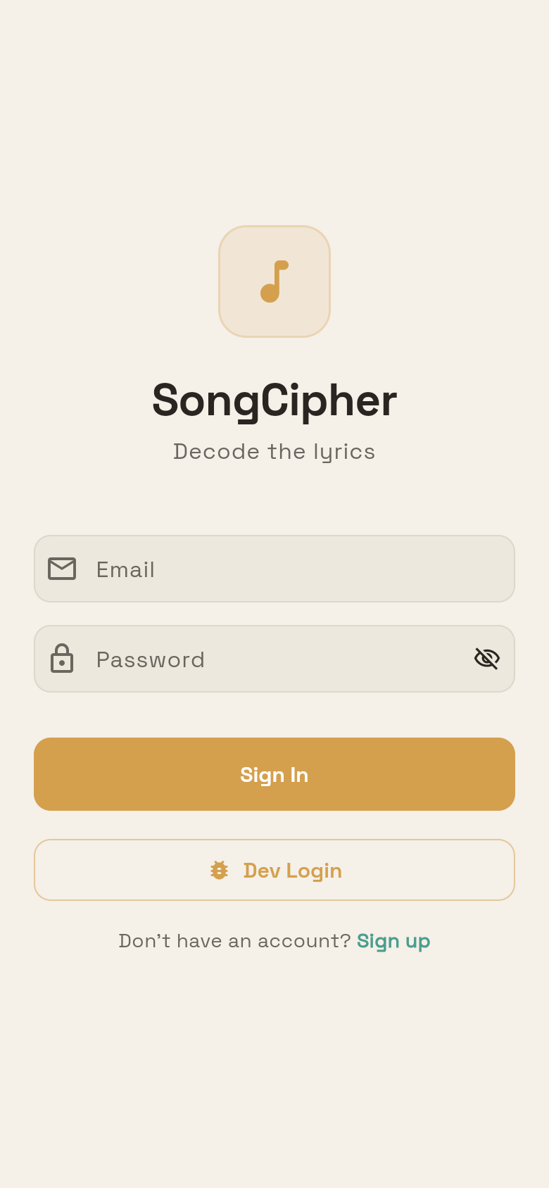 Login screen