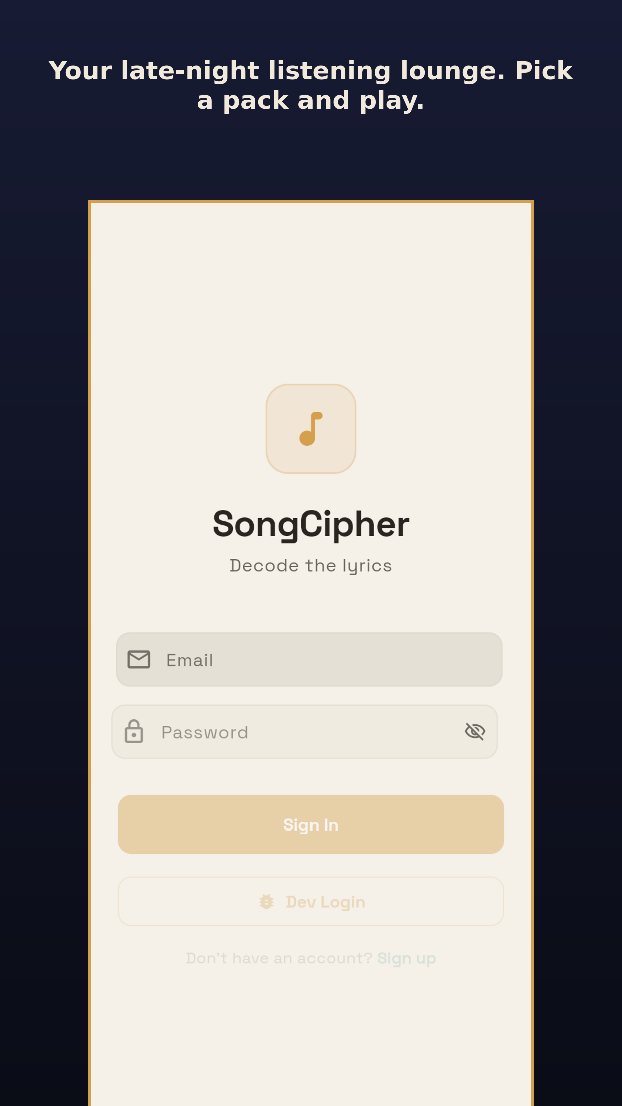 SongCipher home screen