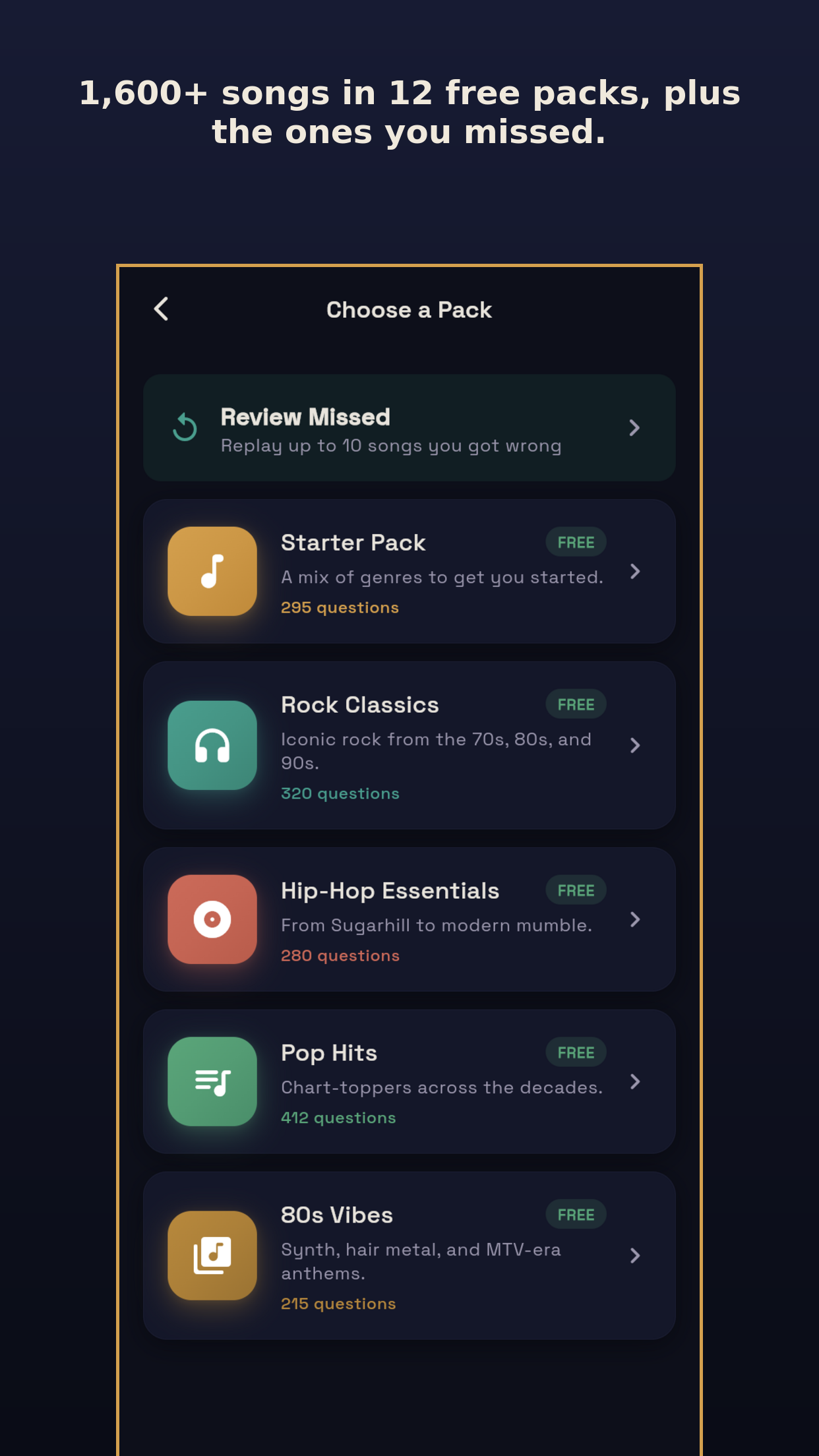 Twelve free song packs and Review Missed